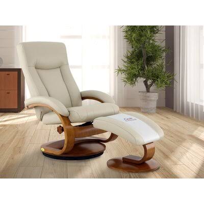 Beige Faux Leather Manual Swivel Recliner with Ottoman F795