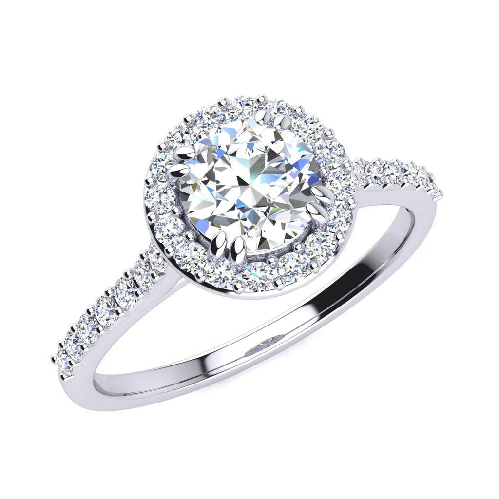 1 Carat Lab Grown Halo Diamond Engagement Ring In 14K White Gold N9266