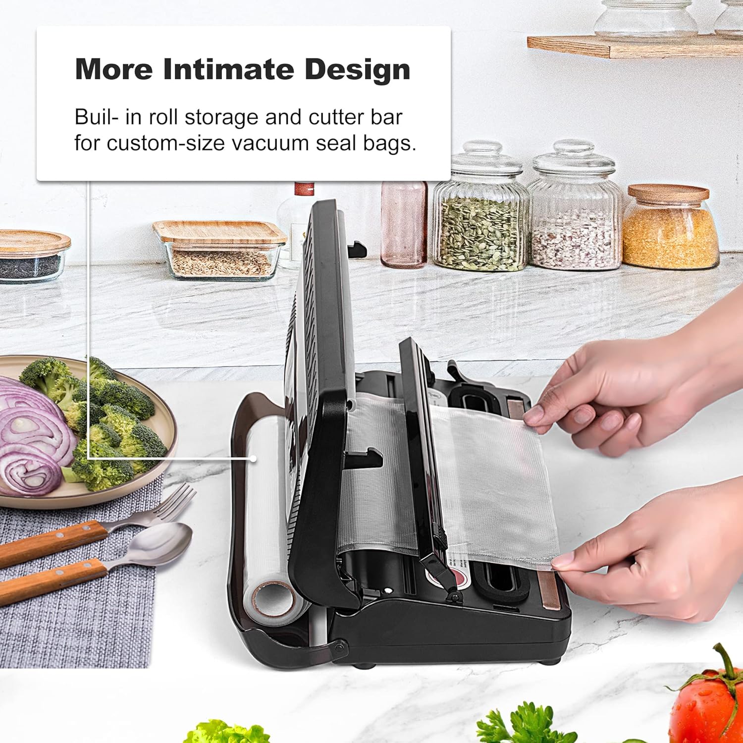 8 in 1 Automatic Vacuum Sealer Machine with Vacuum Bags & Roller Storage, Cutter, Black E83612