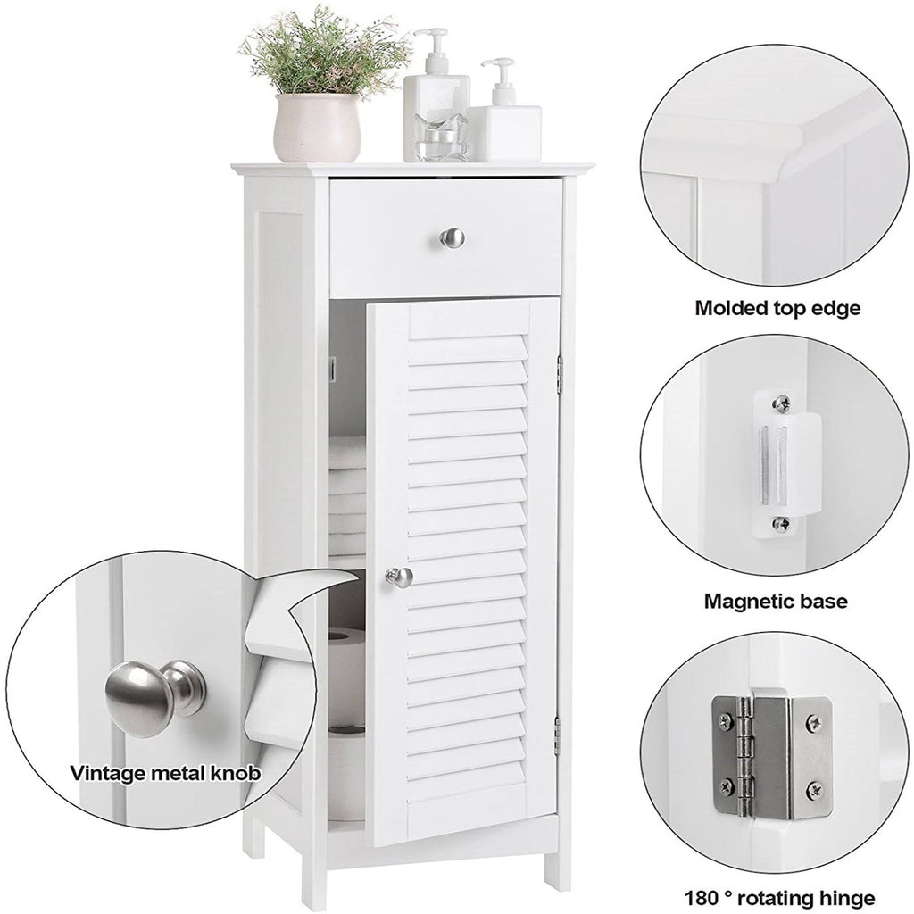 White Wood Finish Bathroom Floor Cabinet with Drawer G31368