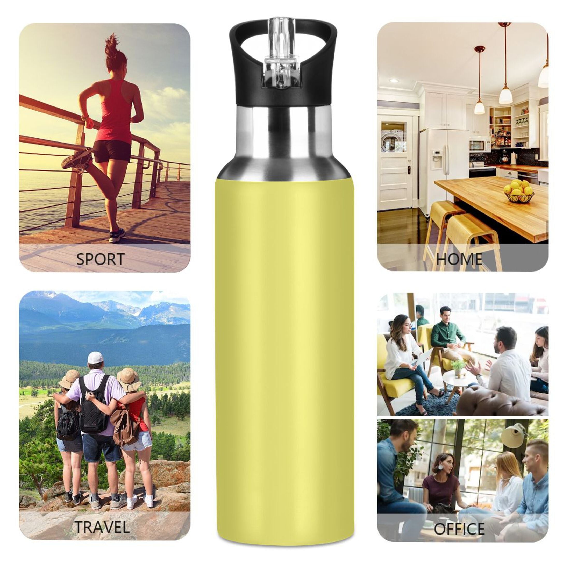 20 OZ Stainless Steel Vacuum Insulated Water Bottle with Straw Lid Y56433