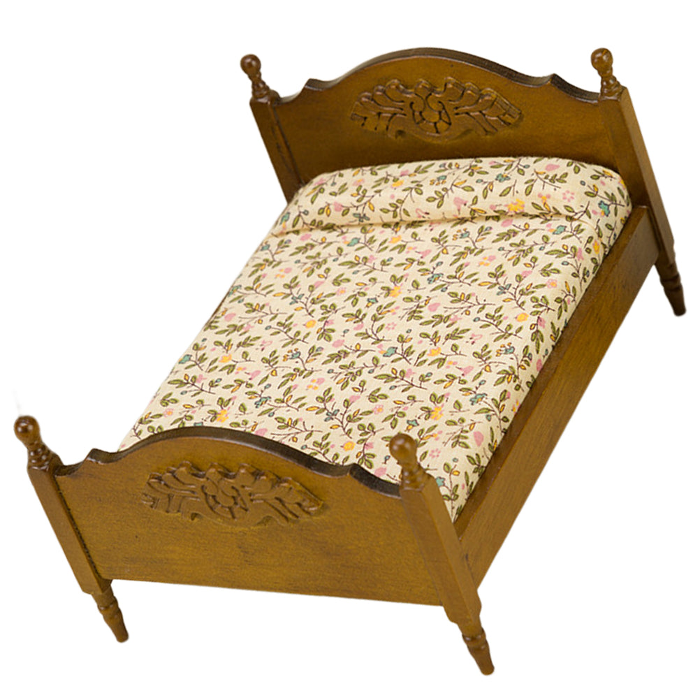 Doll House Miniature Double Bed Model Bedroom Scene Prop Decoration E8300