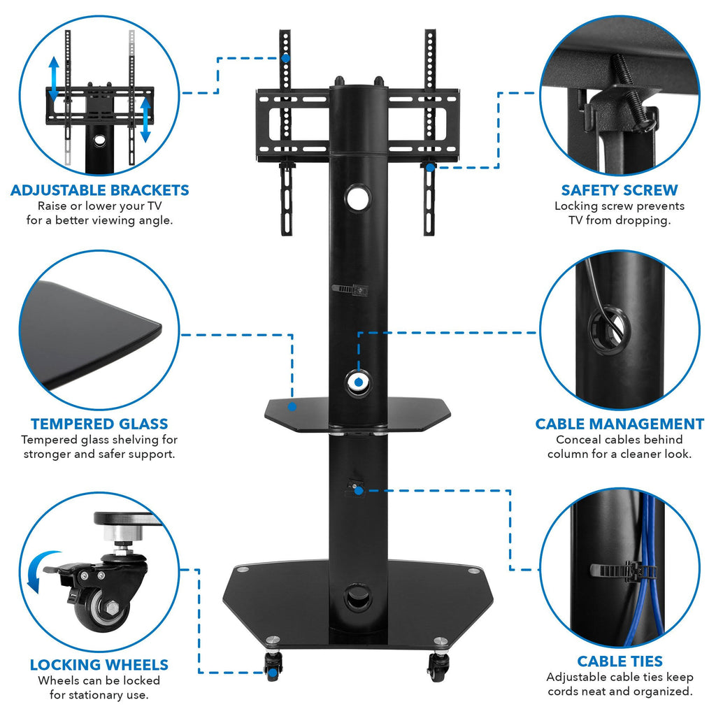 Mobile TV Stand Cart for Flat Screen TVs, Adjustable - Black L535271