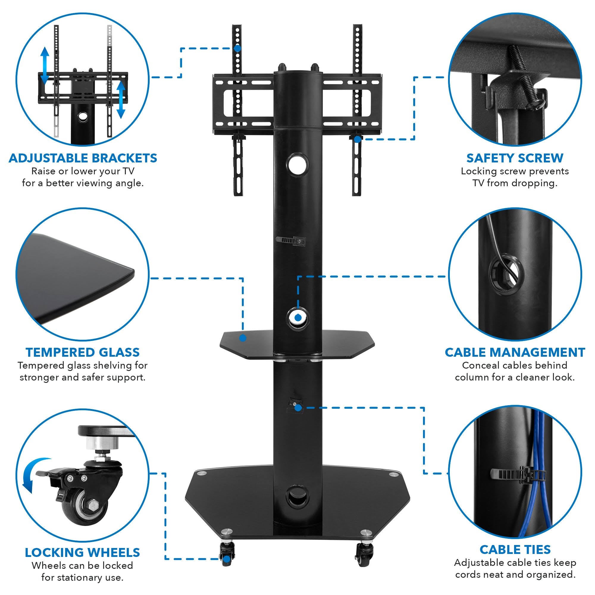 Mobile TV Stand Cart for Flat Screen TVs, Adjustable - Black L535271