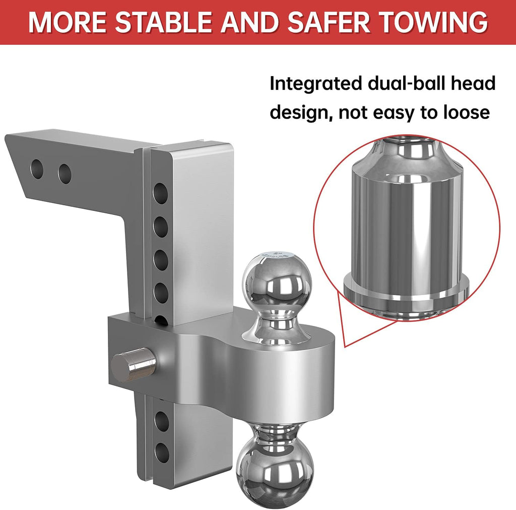 Adjustable Trailer Hitch Ball Mount, 8 Inch Drop, 2 Inch Receiver, 12,500 LBS GTW, Forged Aluminum Shank, Dual Balls K205
