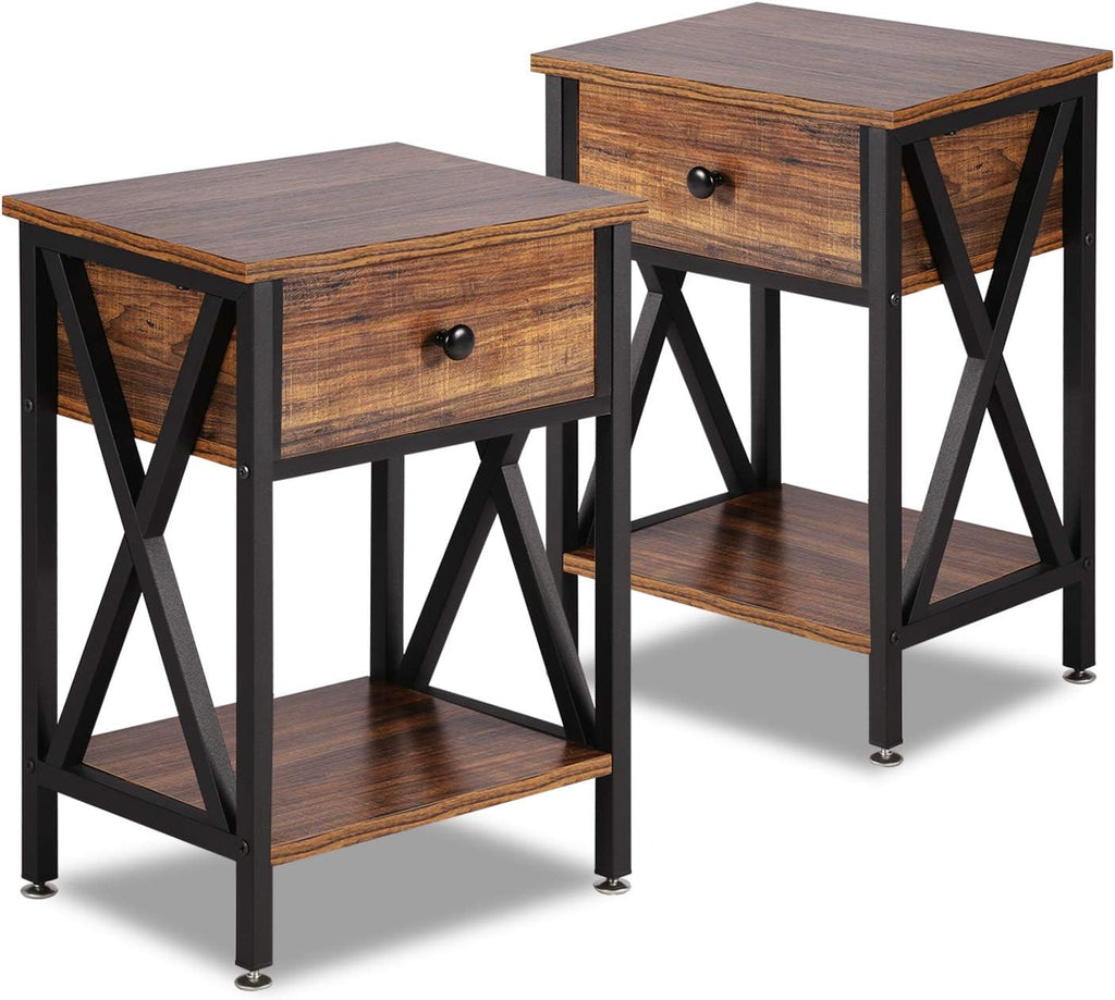 Antique Black Set of 2 End Side Table with Storage Cabinet K66236