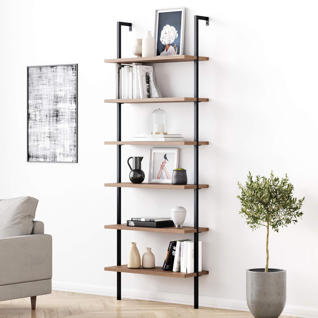 White/Gold 5-Shelf Ladder Bookcase P179