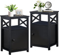 Antique Black Set of 2 End Side Table with Storage Cabinet K66236
