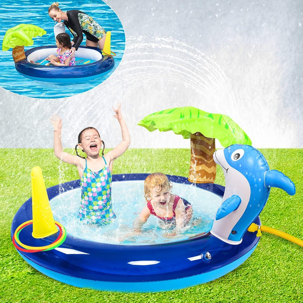 Blue Inflatable Swimming Pool with Dolphin Sprinklers Q4108