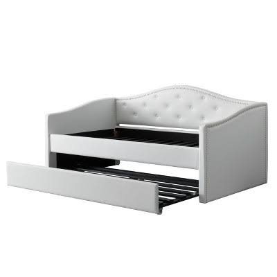 White Tufted Day Bed with Trundle F64527