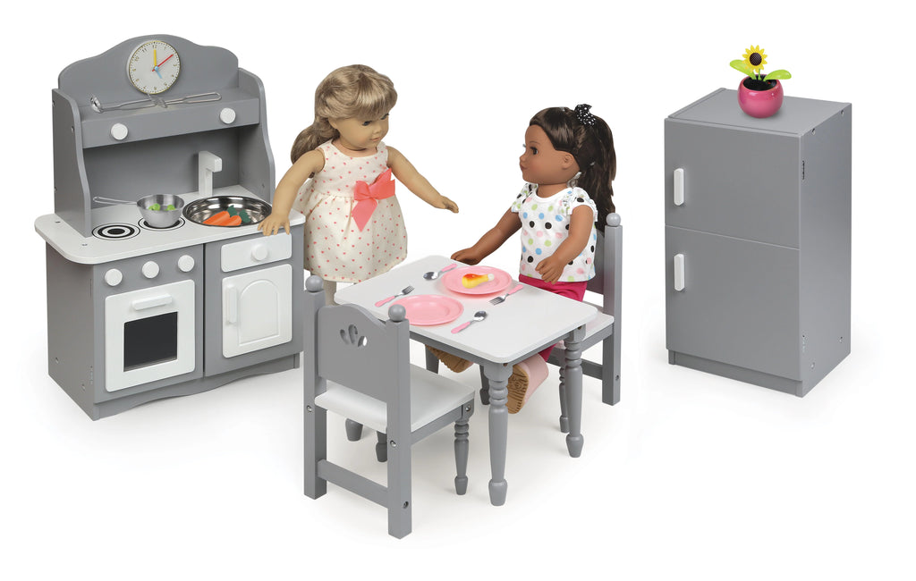 18 inch Doll Kitchen Furniture Set Gray White K643926