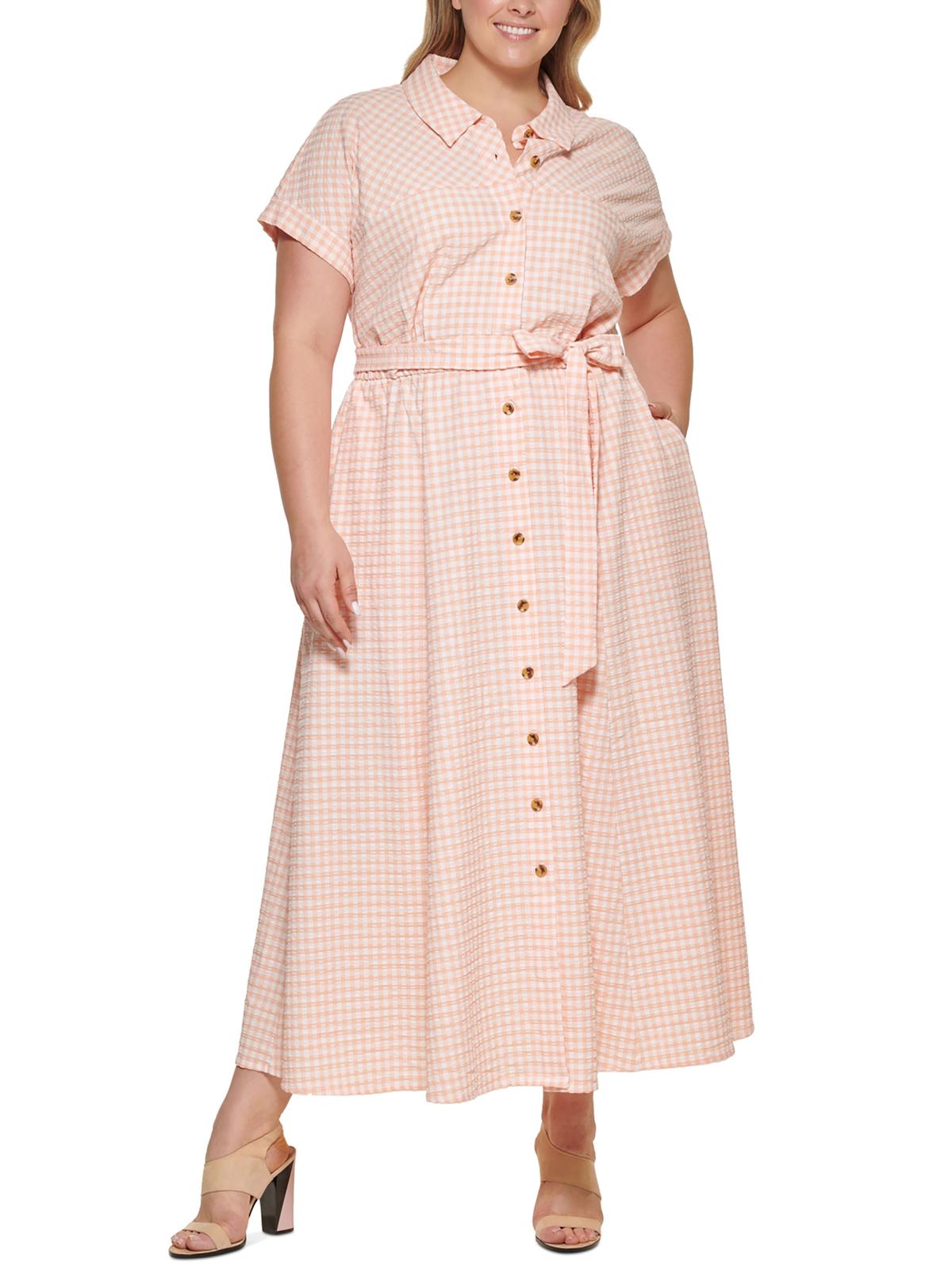 Plus Gingham Seersucker Shirtdress J757