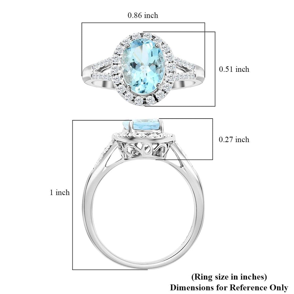 18K White Gold Halo Ring with Blue Aquamarine and White Diamond M4674