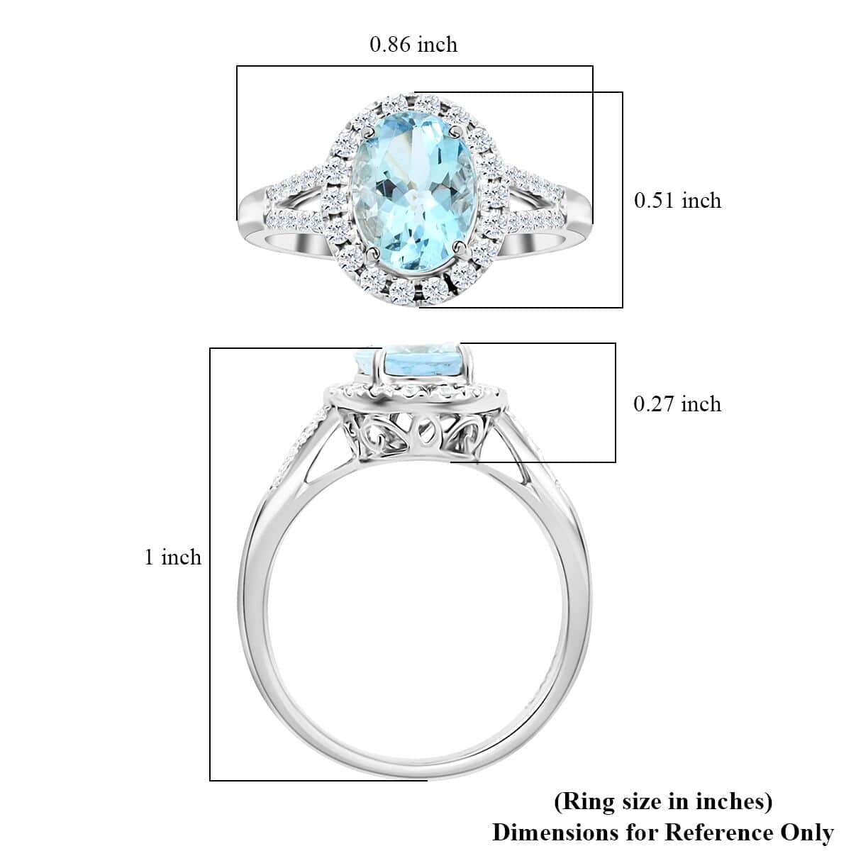 18K White Gold Halo Ring with Blue Aquamarine and White Diamond M4674