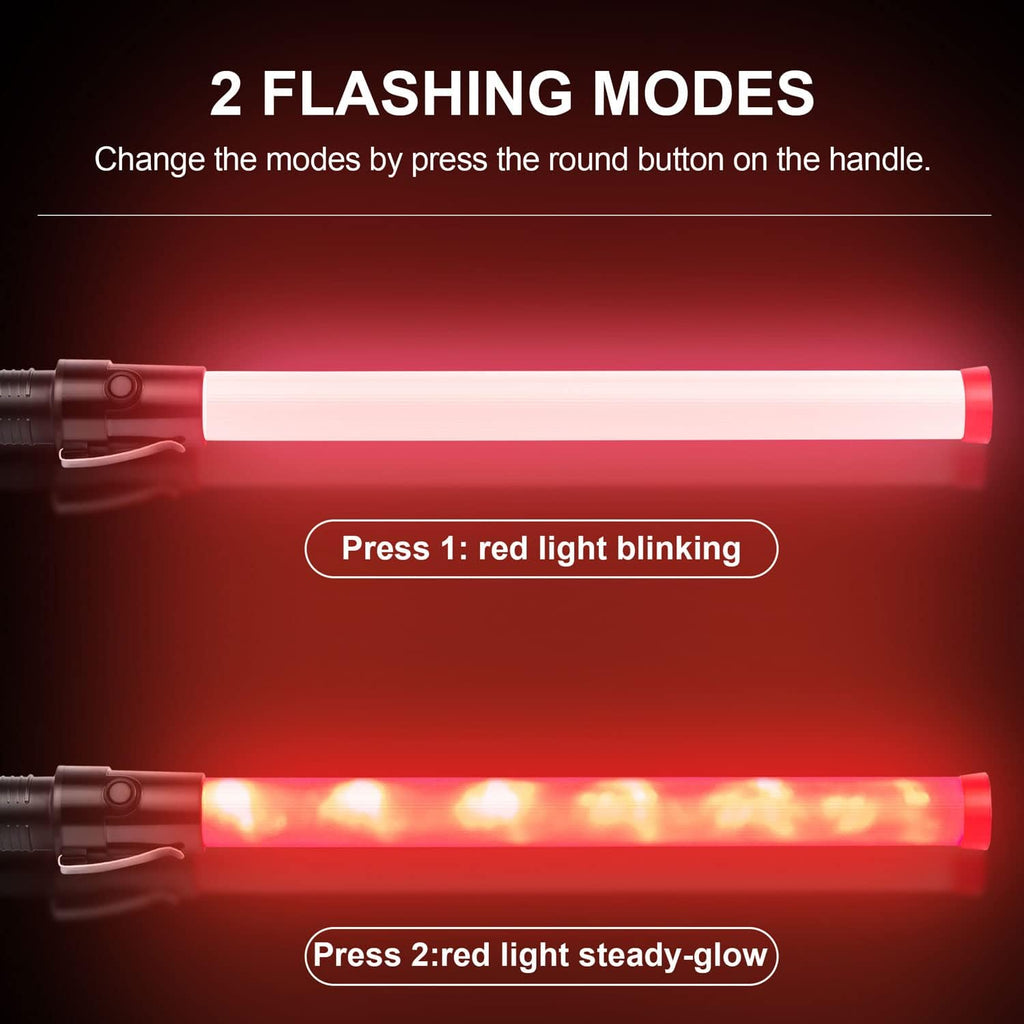 10 Pieces 21-inch Traffic Control Wand with 6 Red LED, 2 Flashing Modes, Pack of 2 S191