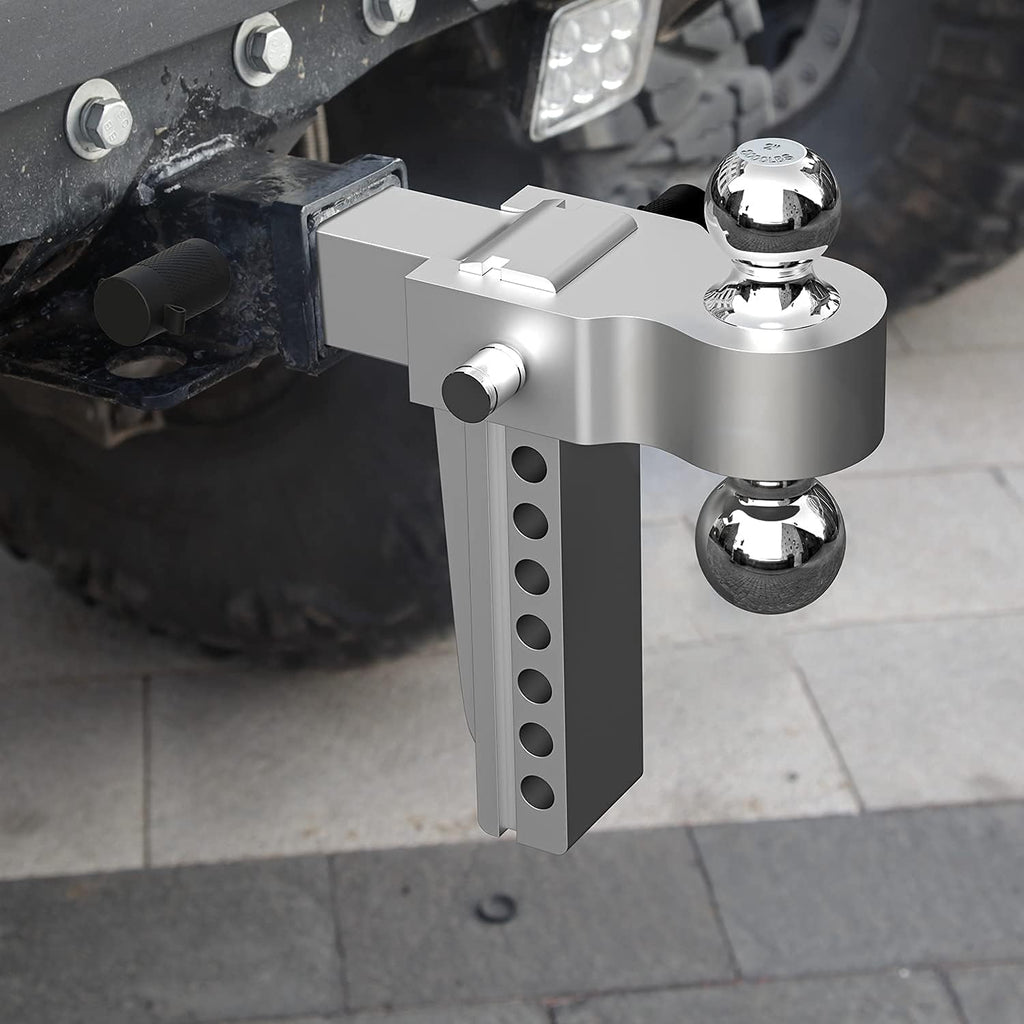 Adjustable Trailer Hitch Ball Mount, 8 Inch Drop, 2 Inch Receiver, 12,500 LBS GTW, Forged Aluminum Shank, Dual Balls K205