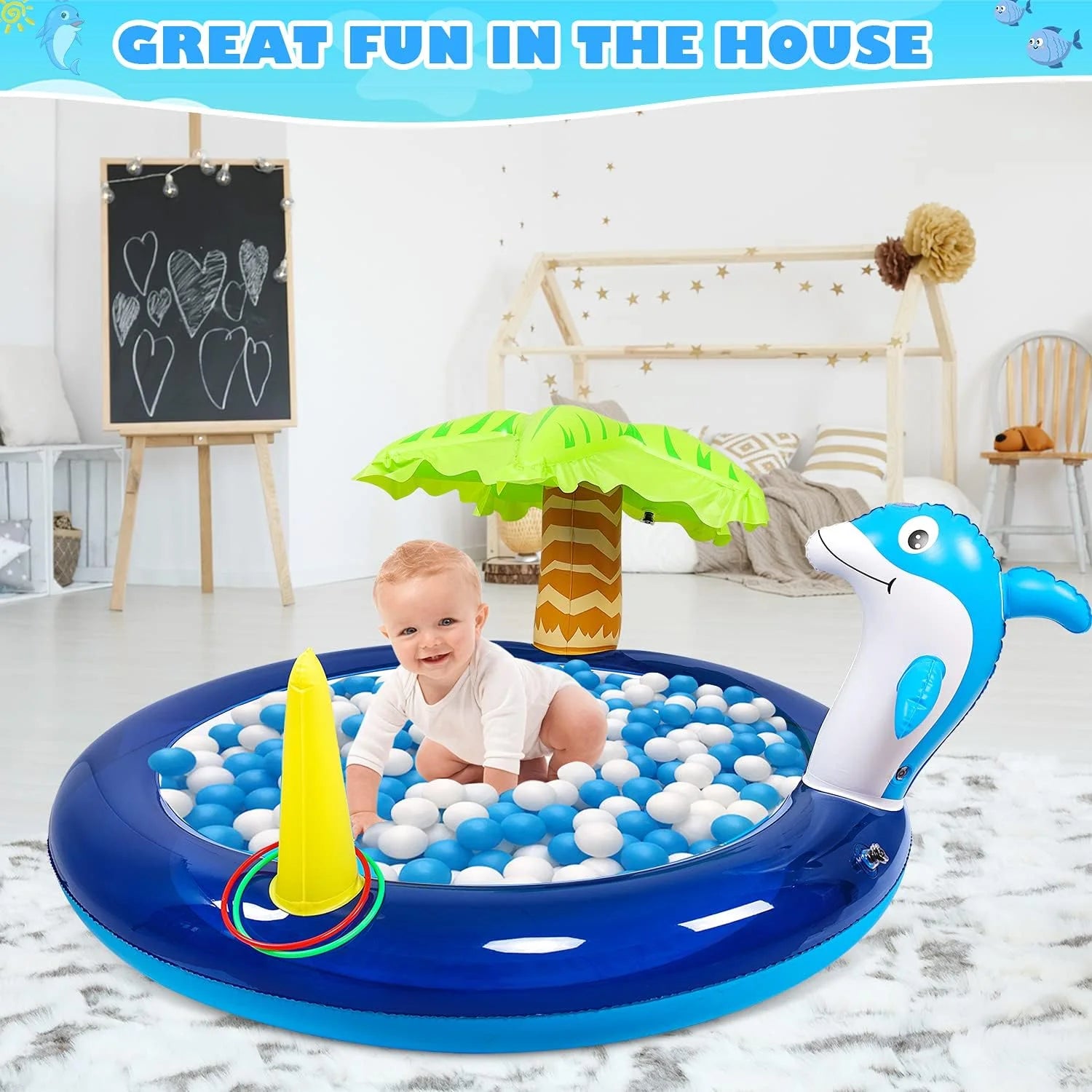 Blue Inflatable Swimming Pool with Dolphin Sprinklers Q4108