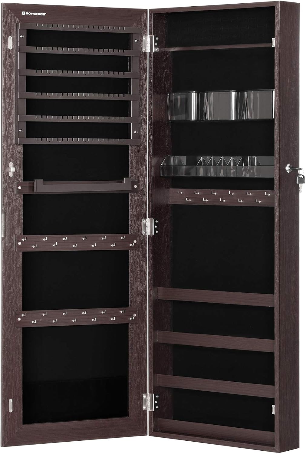 Lockable Wall-Mounted Jewelry Cabinet Armoire with 2 Plastic Trays P36545