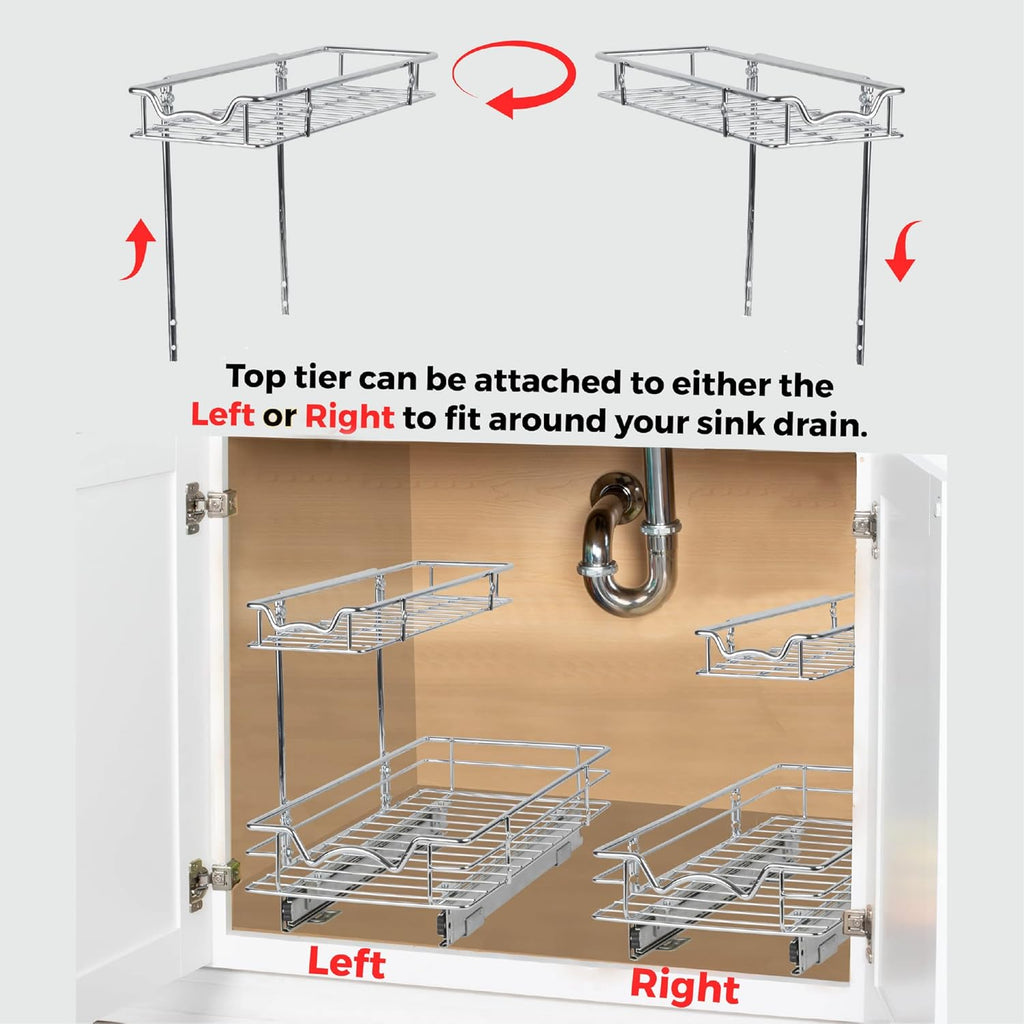 Under Sink Pull-Out Sliding Shelf Organizer, Chrome W2600