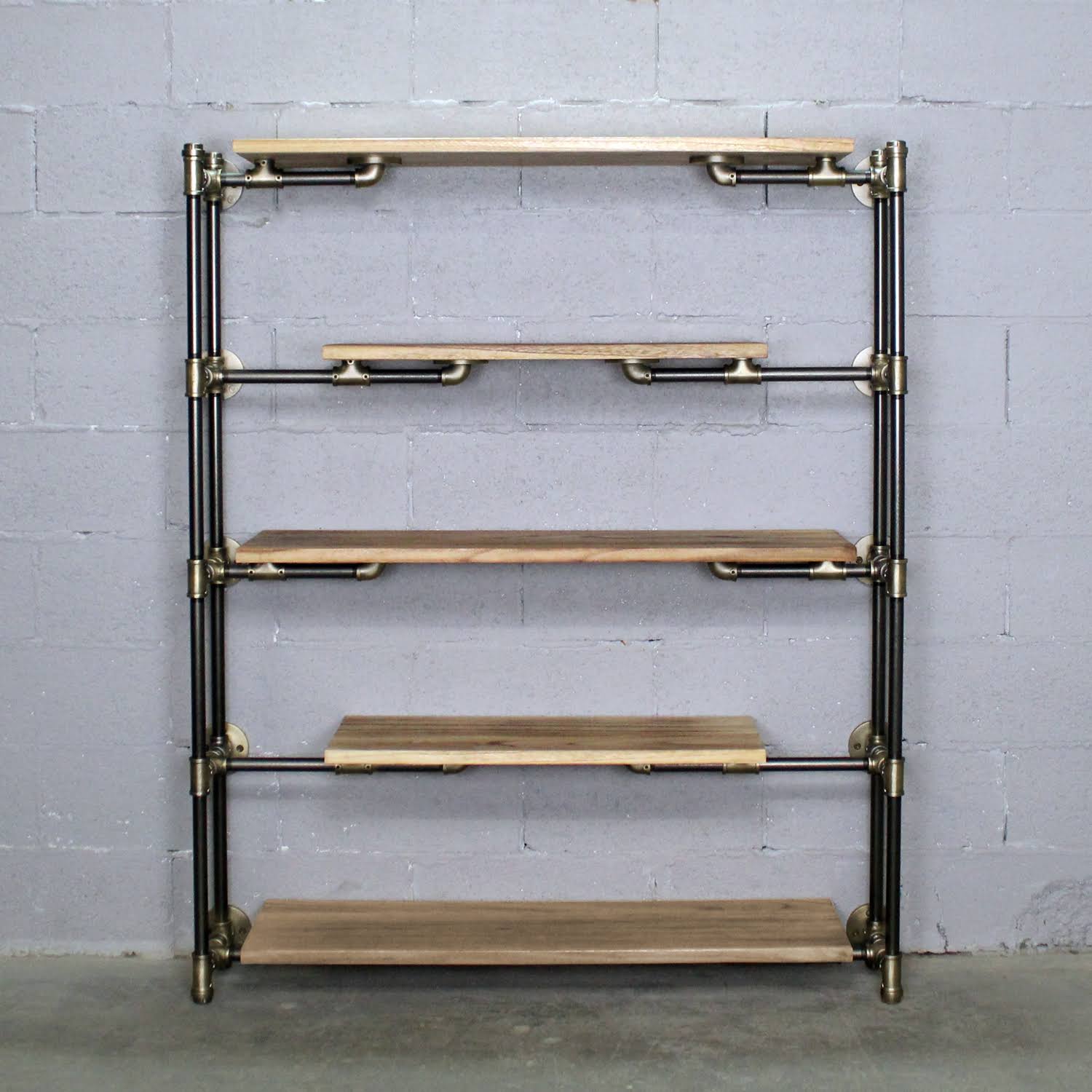 Modern Industrial Floating Tier Etagere Espresso and Hammered Black G2559