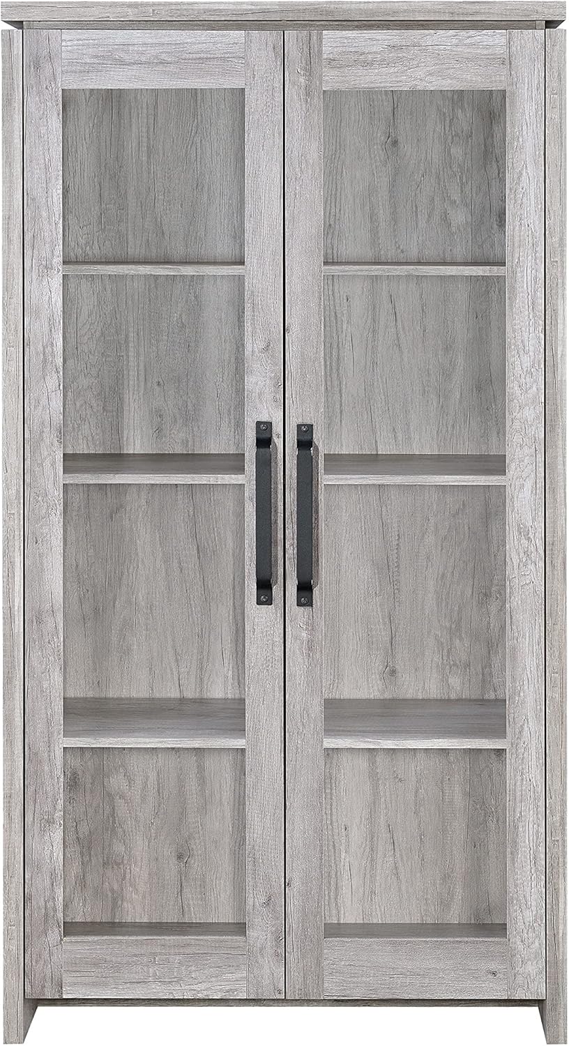 2-door Curio Cabinet Grey Driftwood and Clear P239085