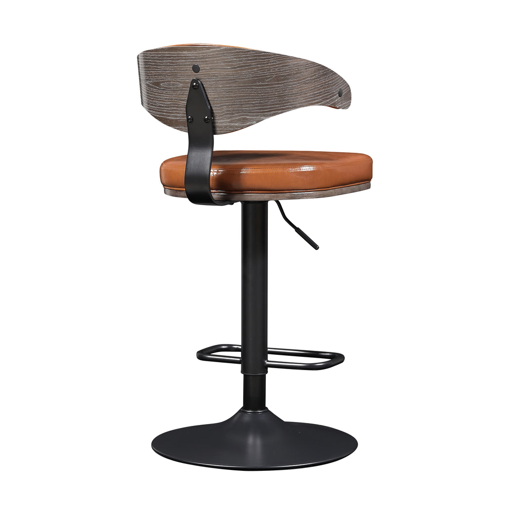 Retro Bar Stools, 360 Degree Swivel Height Adjustable, Faux Leather Steel Legs, Brown N576