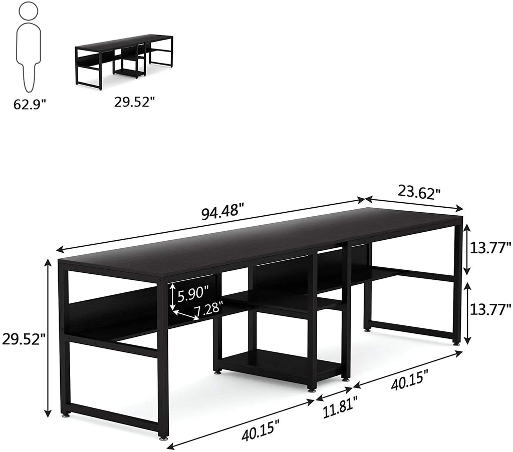 78.7" Double Desk with Shelf O13109