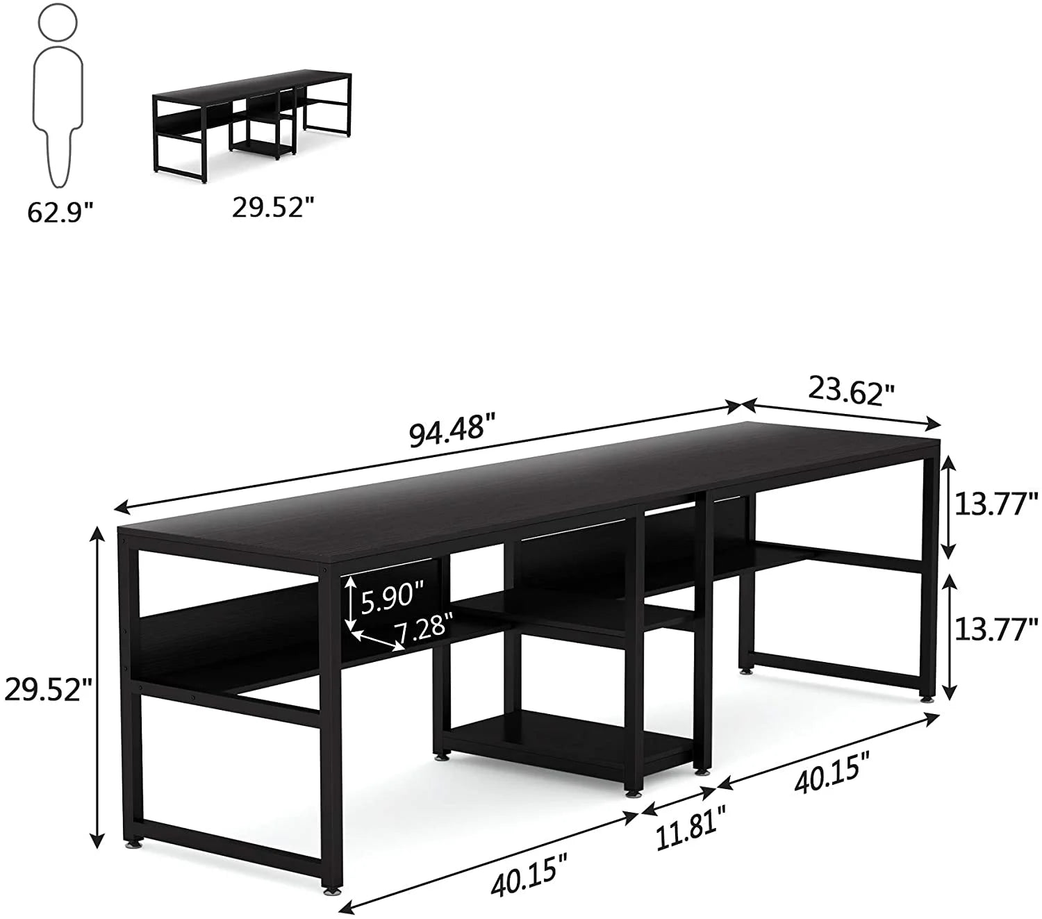 78.7" Double Desk with Shelf O13109