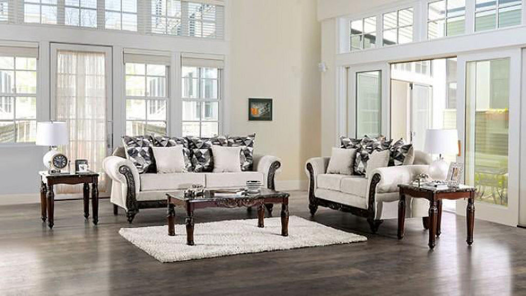 Walnut Light Gray Chenille Sofa and Loveseat K441557
