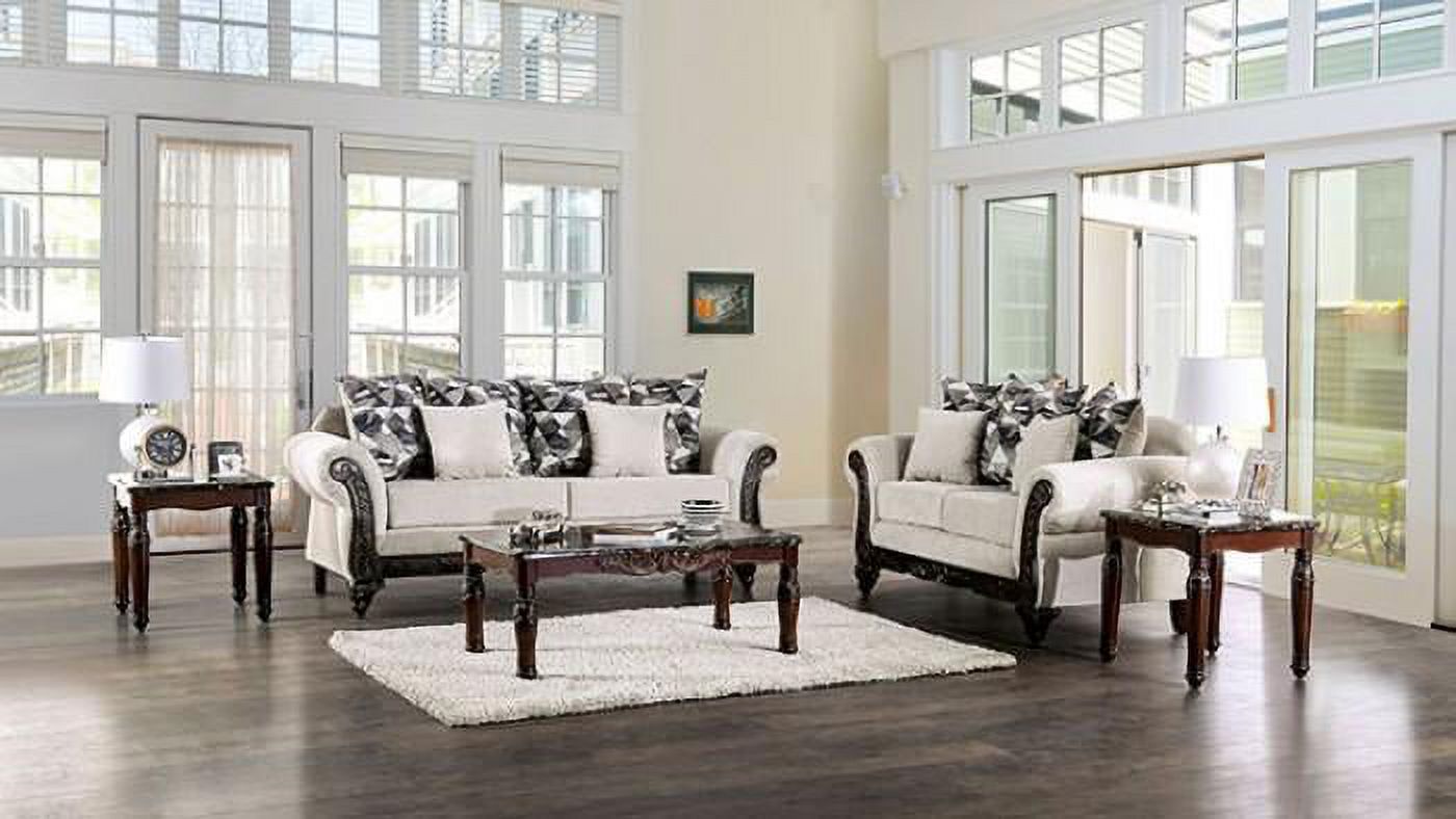 Walnut Light Gray Chenille Sofa and Loveseat K441557