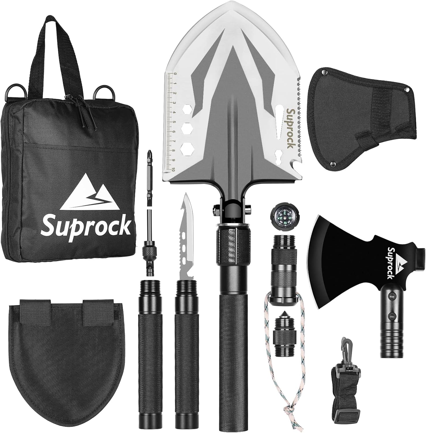 Black High Carbon Steel Folding Survival Shovel with Carrying Pouch S42068