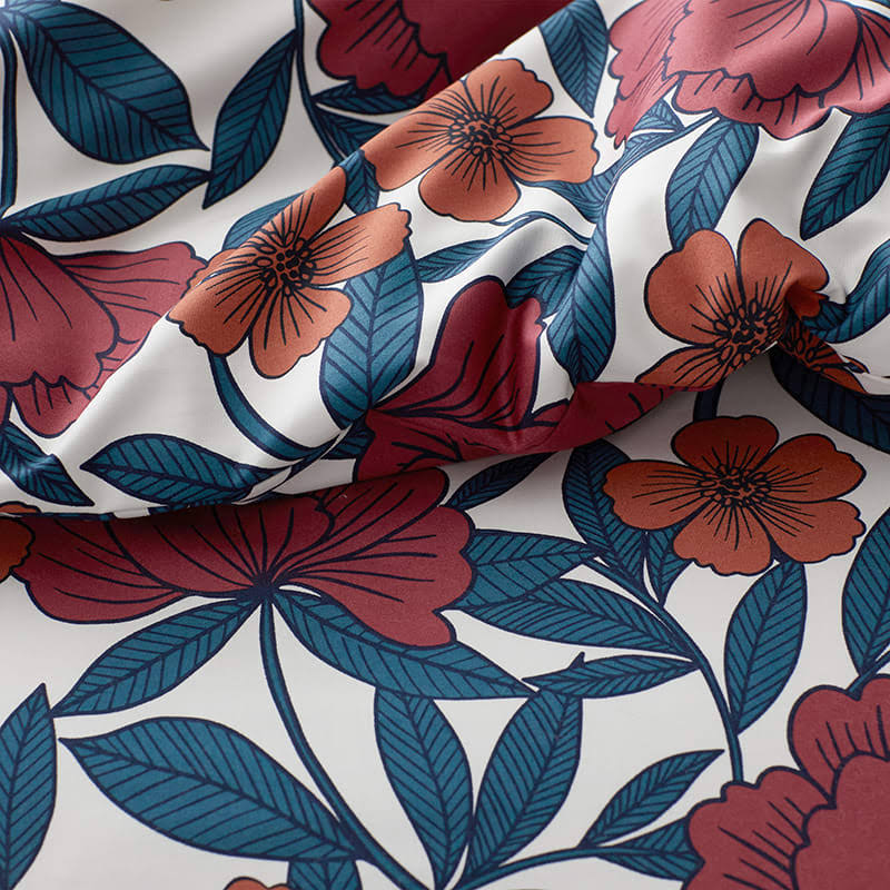 Red Multi Cotton Sateen Duvet Cover, Twin O338