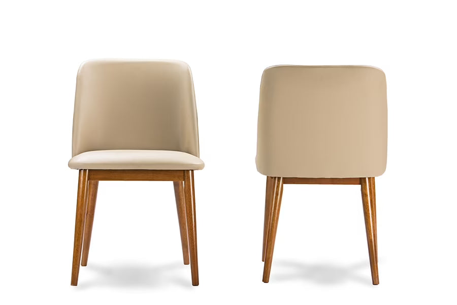 Walnut Light Brown and Beige Faux Leather Dining Chair (Set of 2) P243
