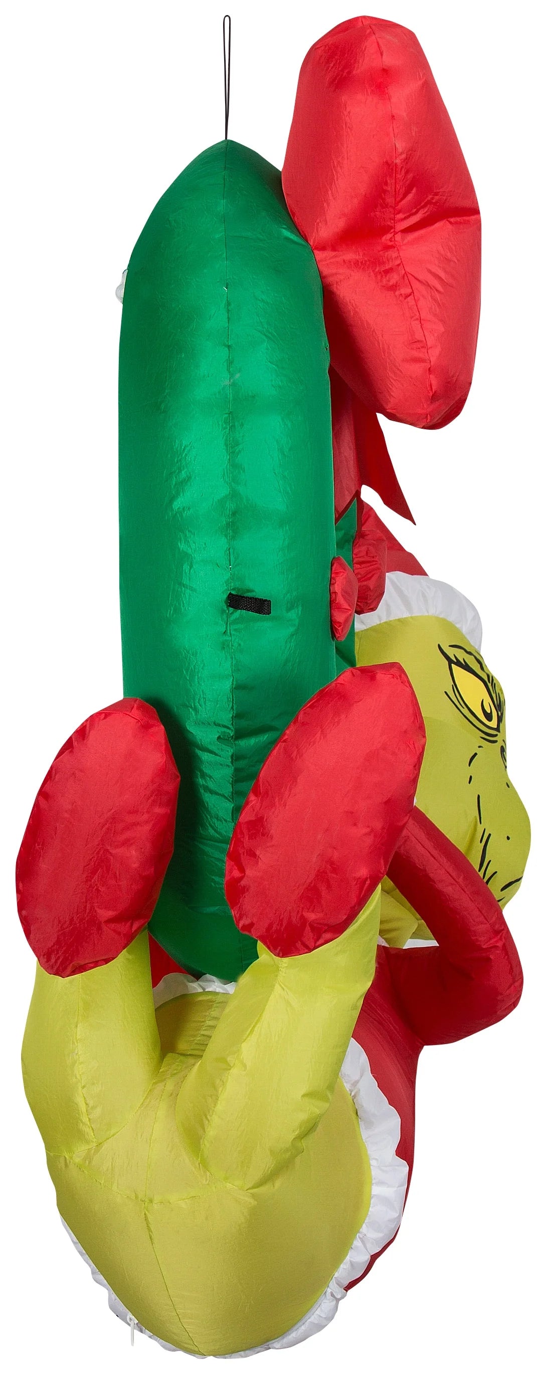 Green 4 ft Tall Inflatable Grinch Hanging from Wreath B303