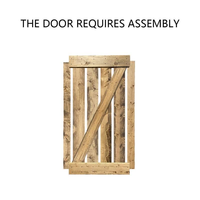 24 in. x 84 in. Weather Gray Stained Solid Knotty Pine Wood Interior Sliding Barn Door with Sliding Hardware Kit Q346359