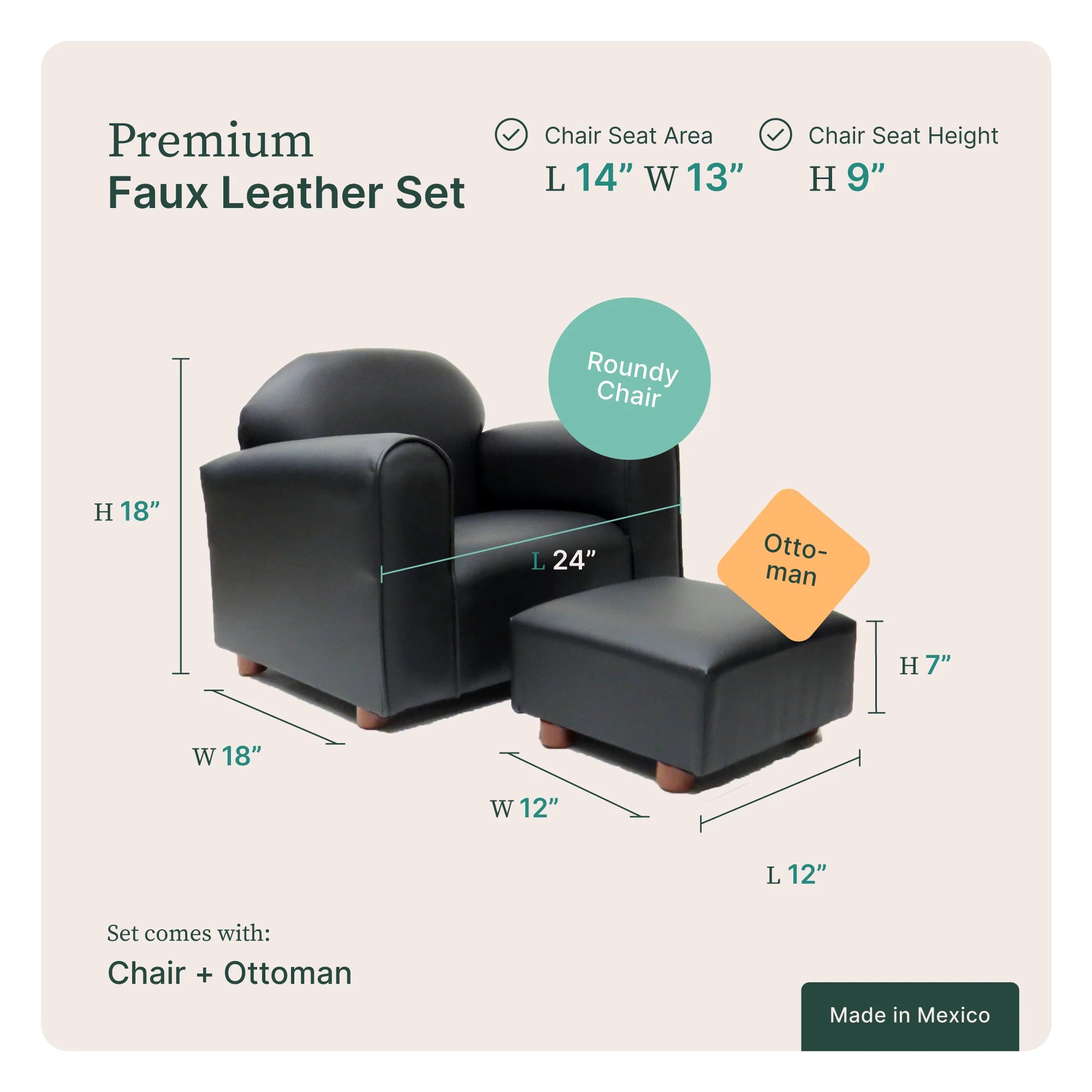 Black Children's Chair with Ottoman G7117