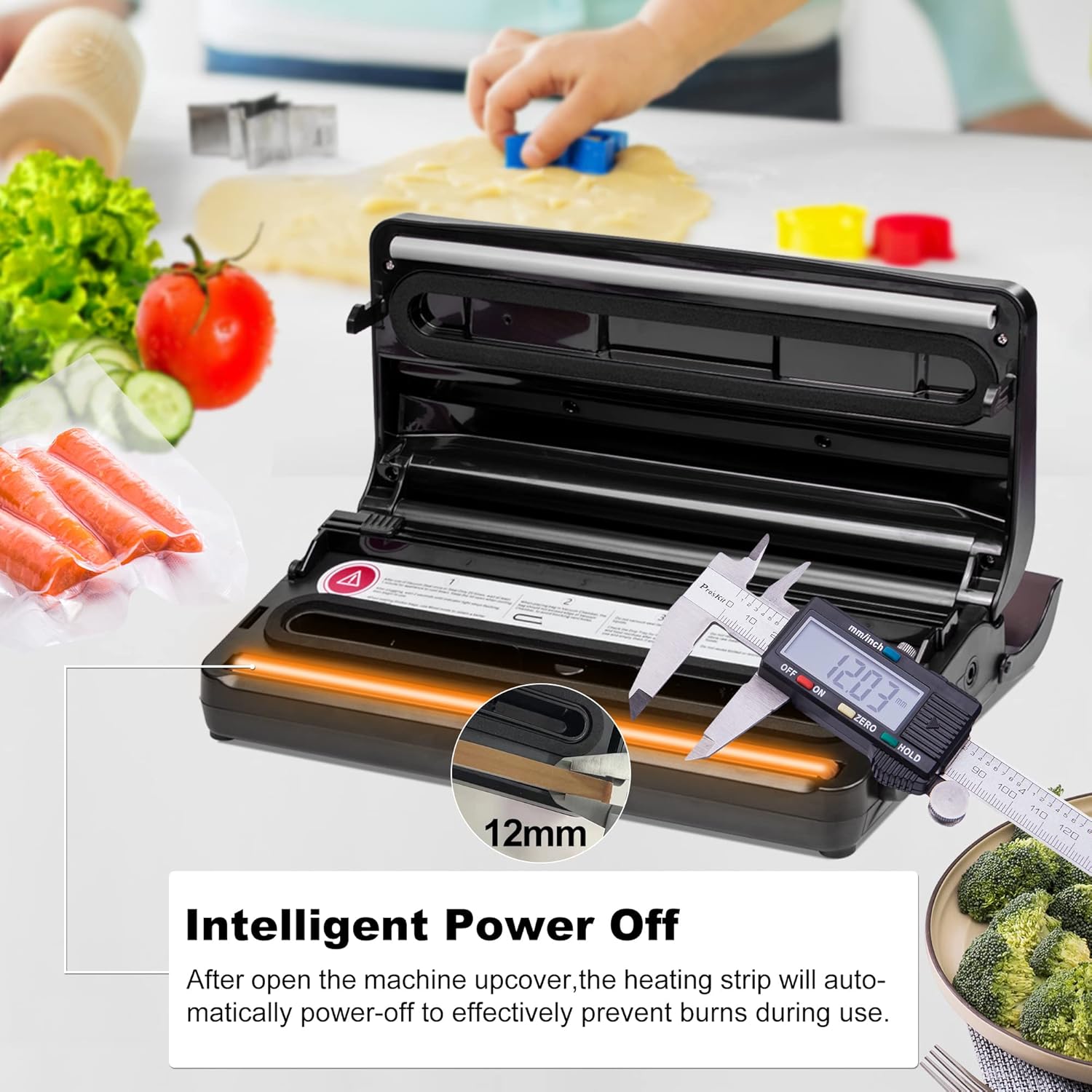 8 in 1 Automatic Vacuum Sealer Machine with Vacuum Bags & Roller Storage, Cutter, Black E83612