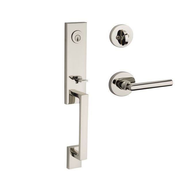 Polished Nickel Single Cylinder Handleset with Lever and Round Rose L7067