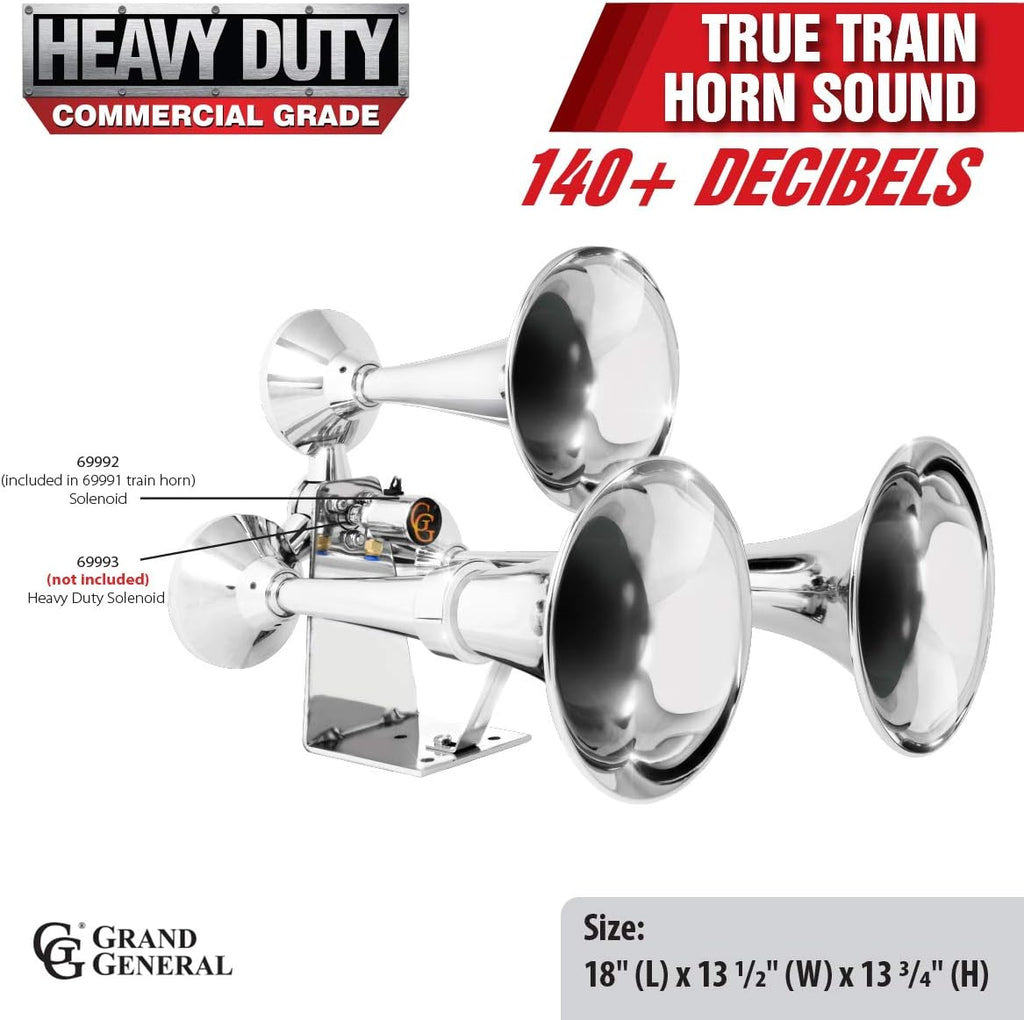 Chrome Heavy Duty Train Horn with Triple Brass Trumpet B531