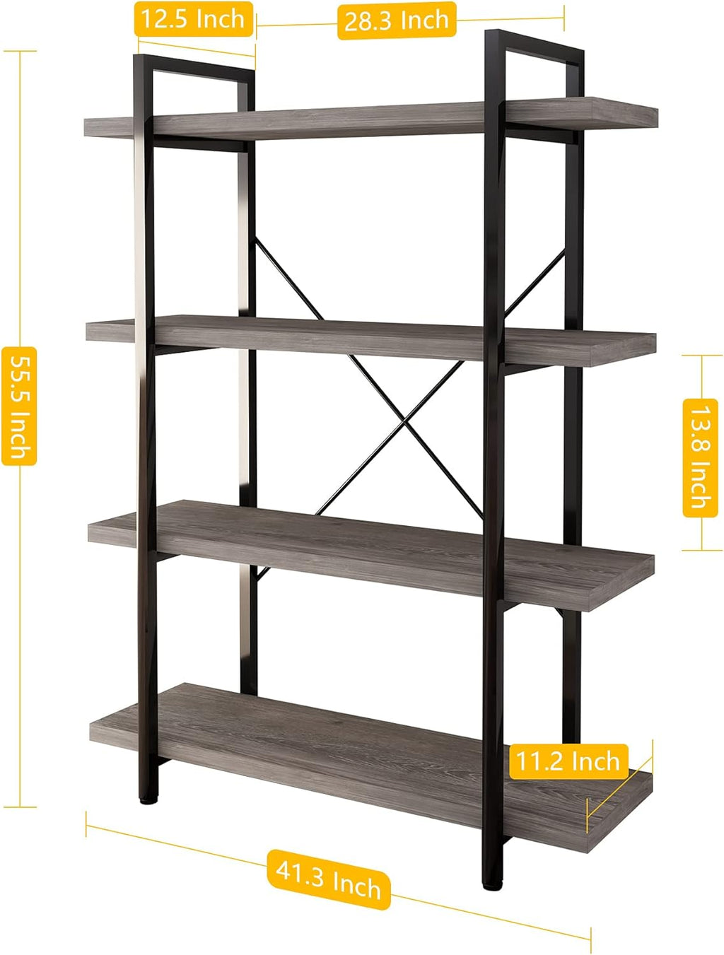 Gray Oak 4-Tier Metal and Wood Bookshelf F216568