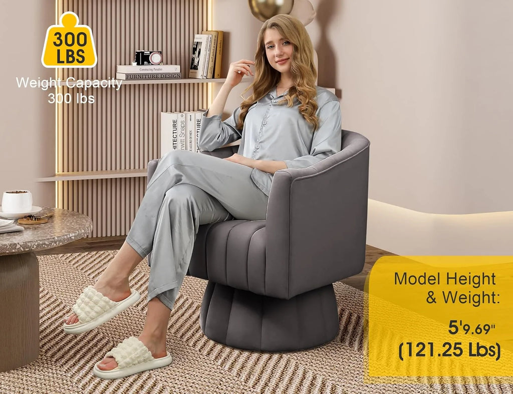 Grey Velvet Swivel Barrel Accent Sofa Chair E789415