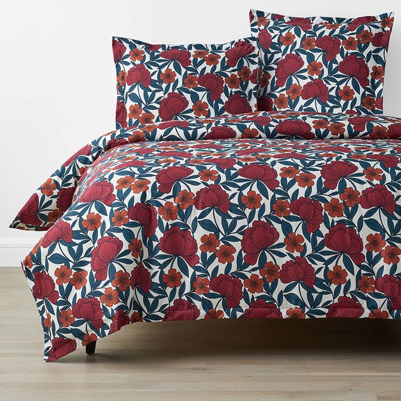 Red Multi Cotton Sateen Duvet Cover, Twin O338