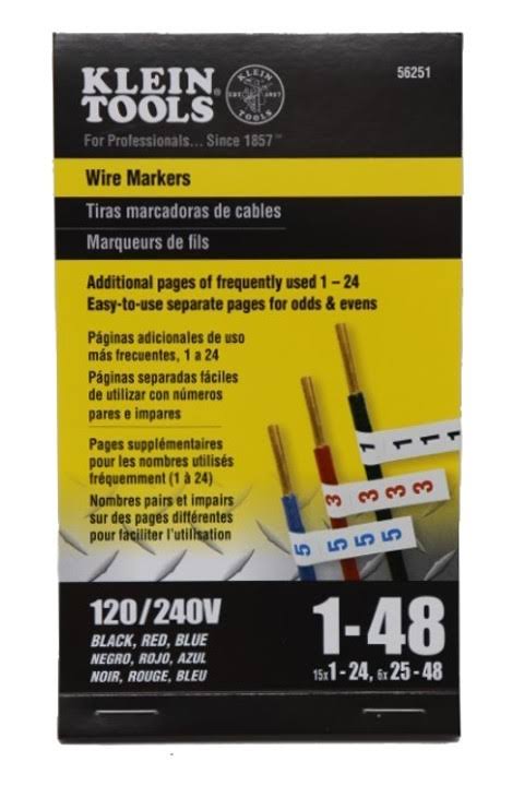 Wire Markers Black/Red/Blue 1-48 E1210