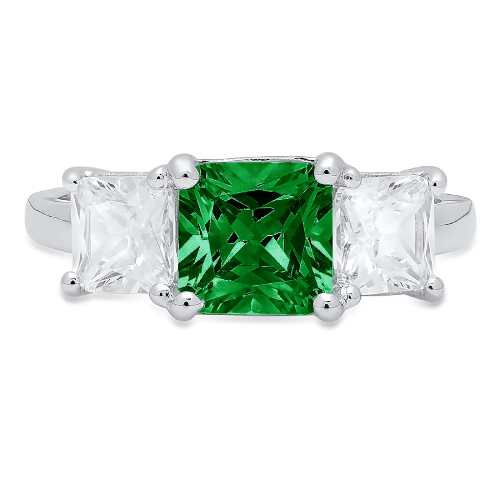 18K White Gold Three-Stone Ring SZ 7.75 J111640