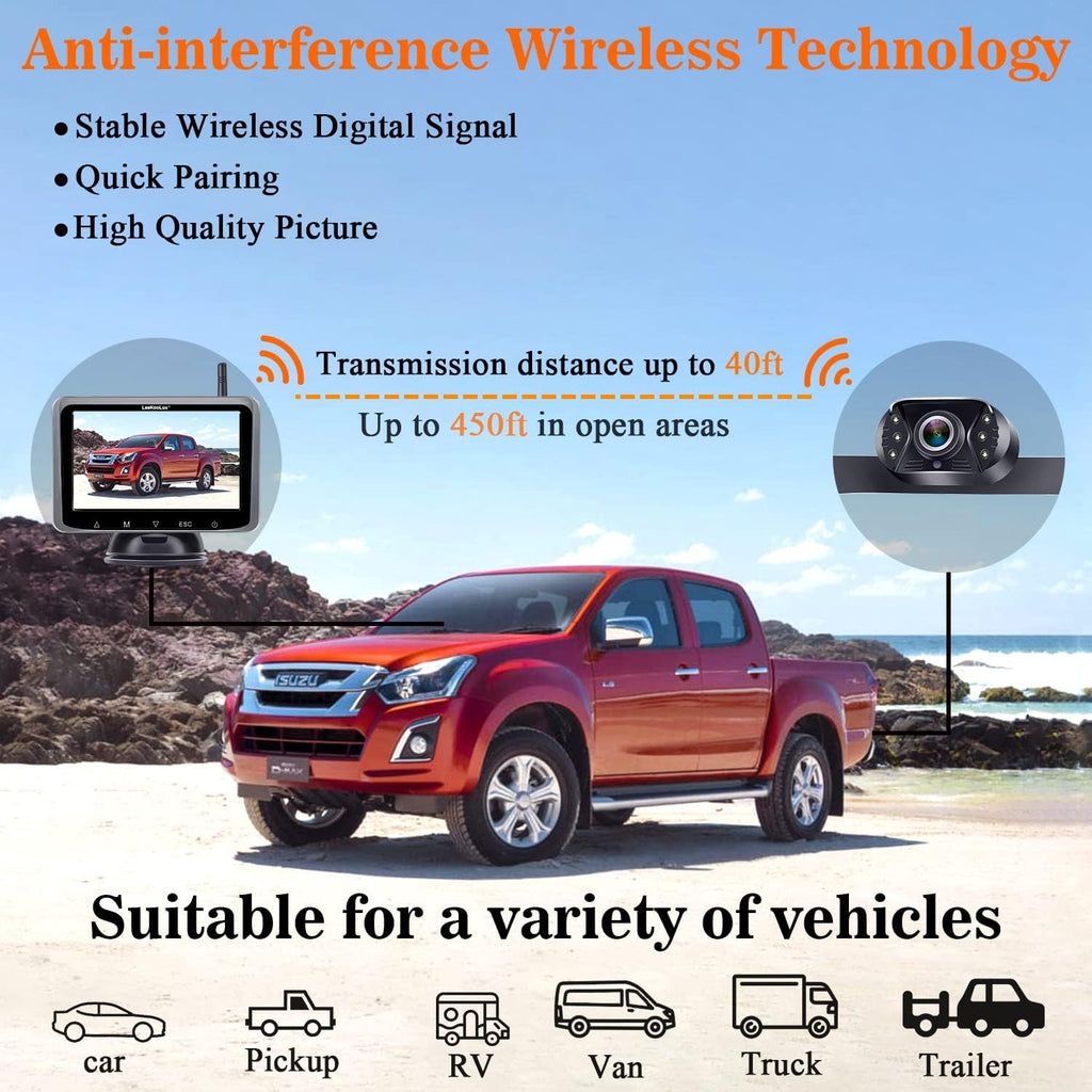 Wireless Backup Camera HD 1080P 5 Inch Monitor Touch Key Screen WiFi Rear View System Two Channels V79845