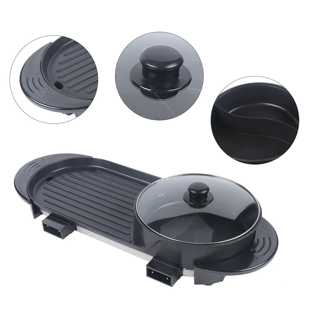 2 in 1 Portable Electric BBQ Grill Hot Pot Non-Stick Pan F7327