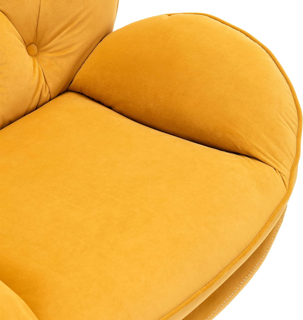 Yellow Velvet Lounge Chair with Ottoman P400