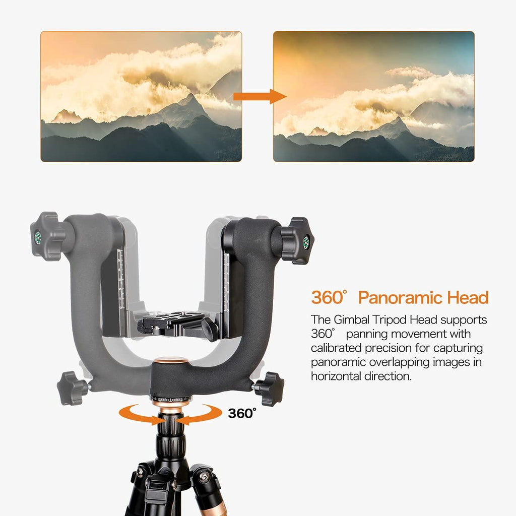 Q45 Gimbal Head Heavy Duty Metal Gimbal Tripod Head with Arca-Type Quick Release Plate and Bubble Level for DSLR Cameras up to 26lbs/12kg O242435