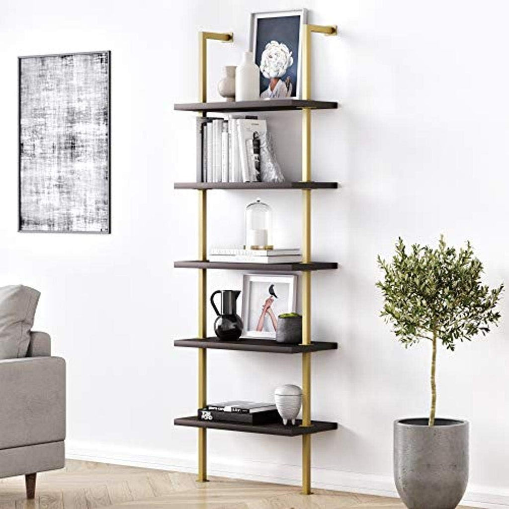 White/Gold 5-Shelf Ladder Bookcase P179