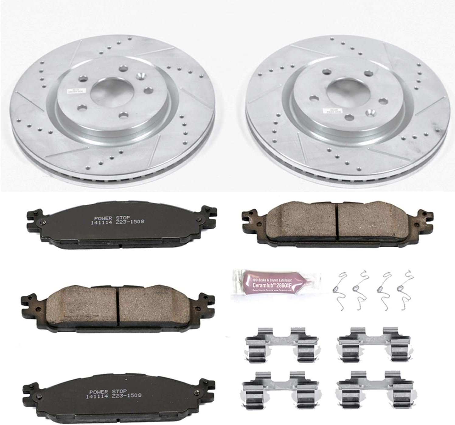 Front Z23 Carbon Fiber Brake Pads with Drilled & Slotted Brake Rotors Kit U2649